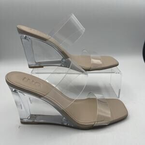 INC Womens Elestep Transparent Slip-On Wedge Sandals 8.5 M, Clear 3 in Heel, NIB